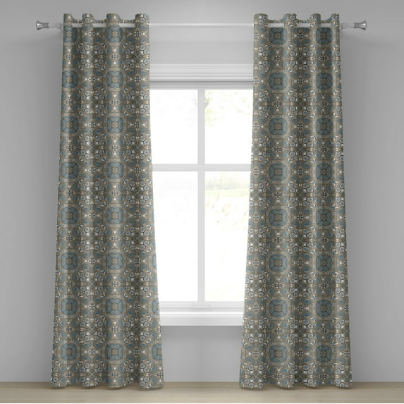 Ambesonne Ethnic Grommet Curtain, Persian Flora, 50" x 120", Tan Blue White
