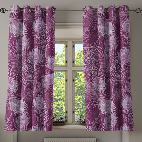 Ambesonne Ethnic Grommet Curtain, Pinkish Peacock Feathers, 50"x63", Magenta and Soft Pink
