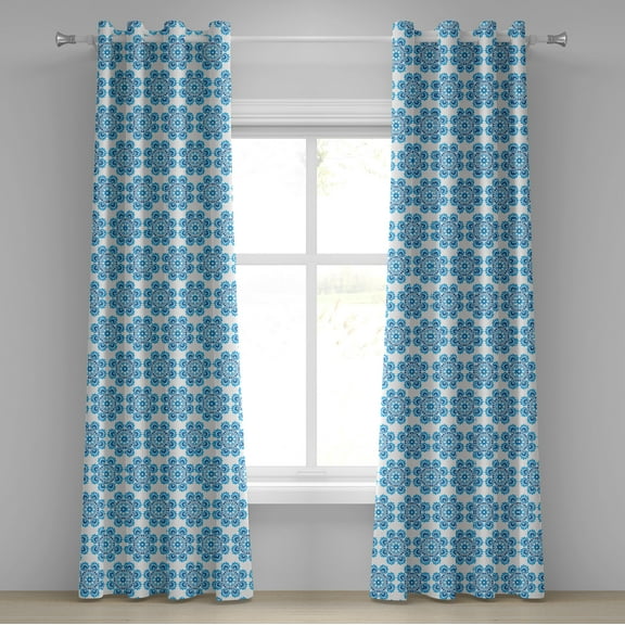 Ambesonne Ethnic Grommet Curtain, Polish Flower Pattern, 50" x 108", Blue and Dark Blue