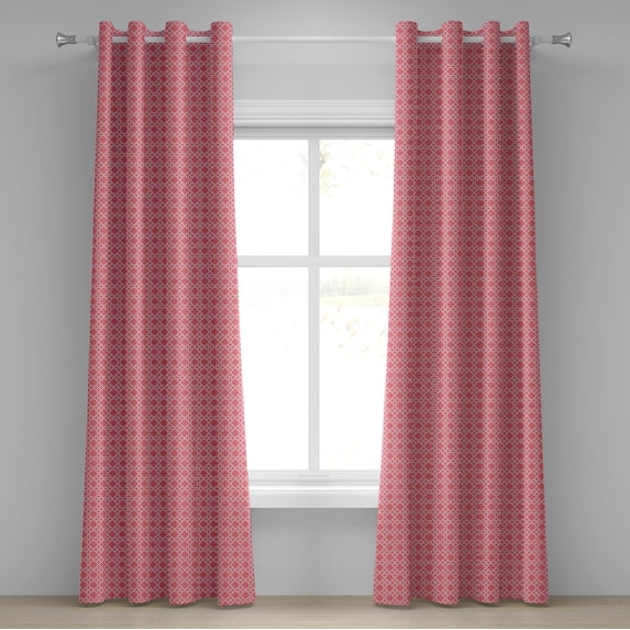 Ambesonne Ethnic Grommet Curtain, Russian Slavic Stitch, 50" x 72", White and Red