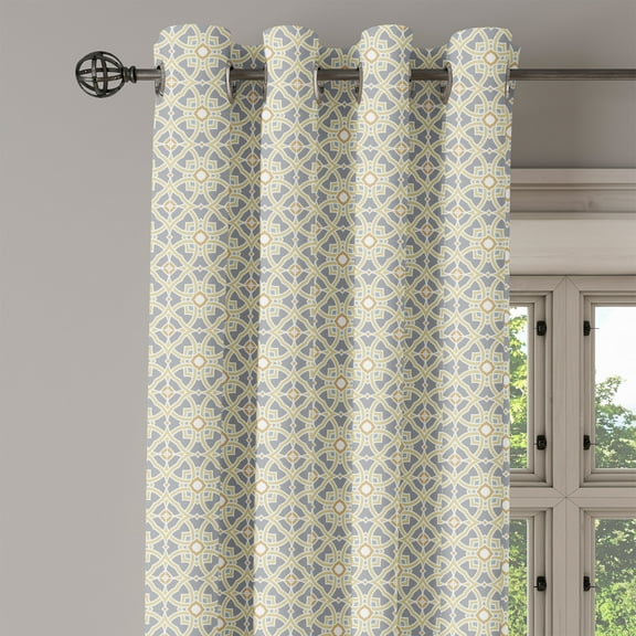 Ambesonne Ethnic Grommet Curtain Single Panel, Azulejo Tiles Design, 50"x60", Taupe Beige