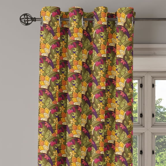 Ambesonne Ethnic Grommet Curtain Single Panel, Bohemian Oriental Herb, 50"x60", Olive Green Purple Pink
