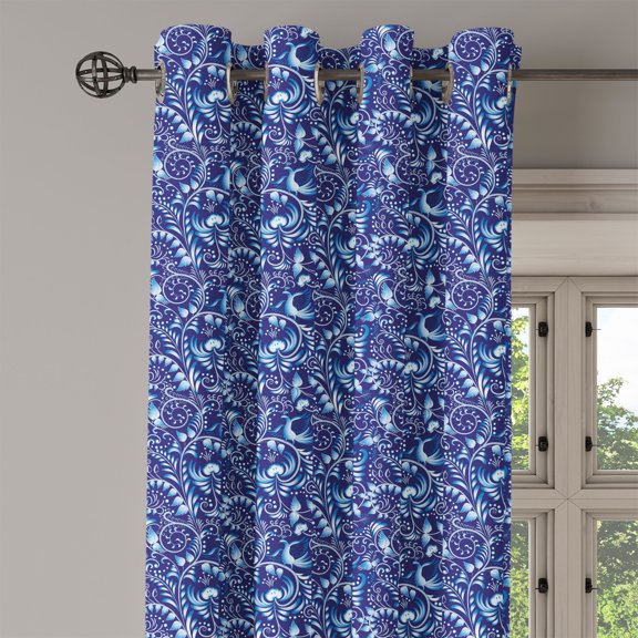 Ambesonne Ethnic Grommet Curtain Single Panel, Folk Chinese Theme Swirl, 50"x60", Royal and Sky Blue
