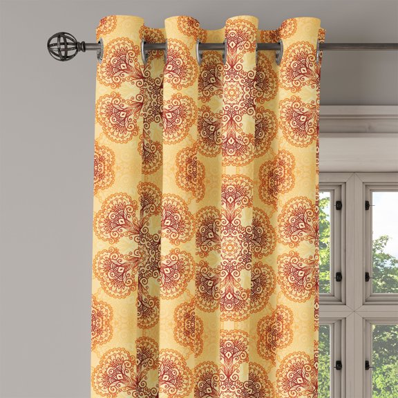 Ambesonne Ethnic Grommet Curtain Single Panel, Oriental Vintage Ornaments, 50"x60", Dark Orange Apricot