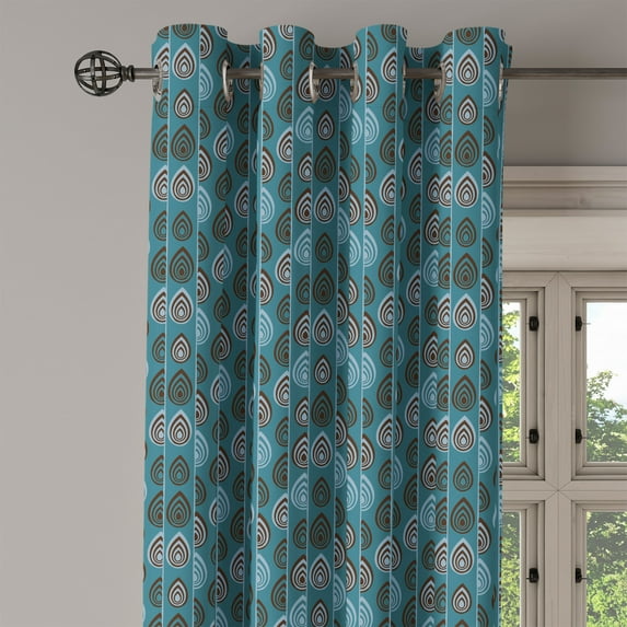 Ambesonne Ethnic Grommet Curtain Single Panel, Striped Ornament, 50"x60", Teal Bluegrey Dark Brown