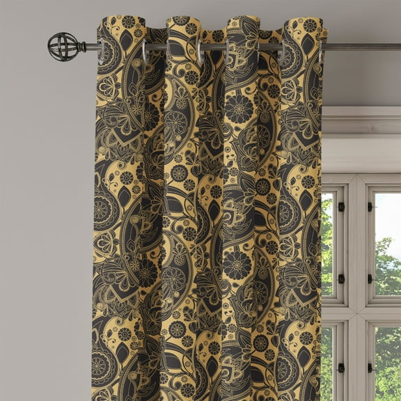 Ambesonne Ethnic Grommet Curtain Single Panel, Traditional Folk Retro, 50"x60", Black Cream
