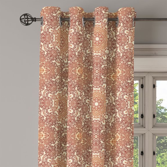 Ambesonne Ethnic Grommet Curtain Single Panel, Vintage Circular, 50"x60", Brown Pale Brown