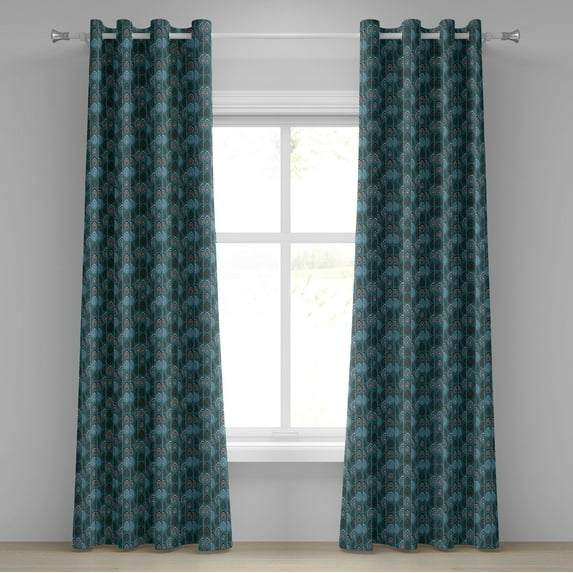 Ambesonne Ethnic Grommet Curtain, Striped Ornament, 50" x 120", Teal Bluegrey Dark Brown