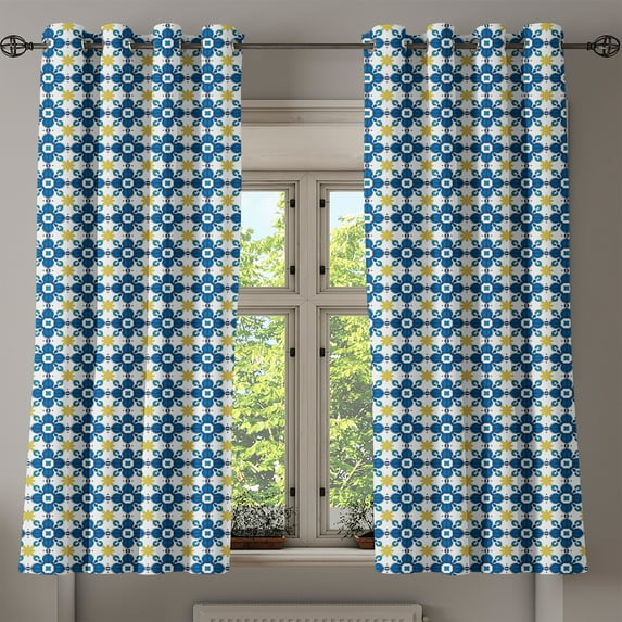 Ambesonne Ethnic Grommet Curtain, Traditional Azulejo Tile, 50" x 54", Blue Yellow White