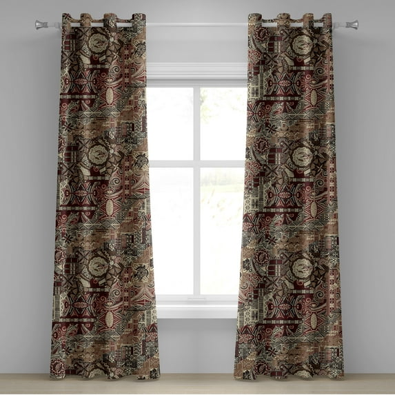 Ambesonne Ethnic Grommet Curtain, Traditional Bohemian Blooms, 50"x72", Dark Rust Eggshell