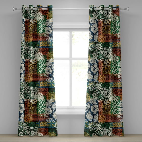 Ambesonne Ethnic Grommet Curtain, Traditional Floral Sketch, 50"x72", Marigold Ivory and Fern Green