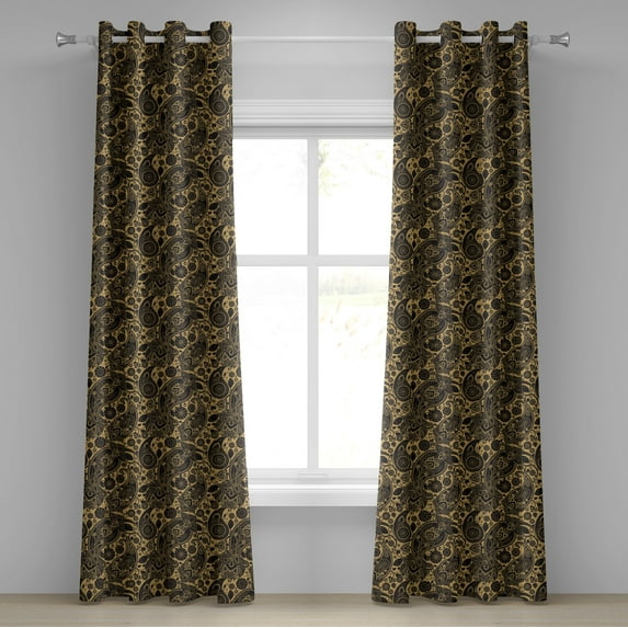 Ambesonne Ethnic Grommet Curtain, Traditional Folk Retro, 50" x 120", Black Cream