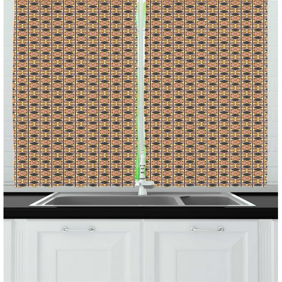 Ambesonne Ethnic Kitchen Curtains, Bohemian Art Tribal Flowers, 55"x45", Grey and Mustard