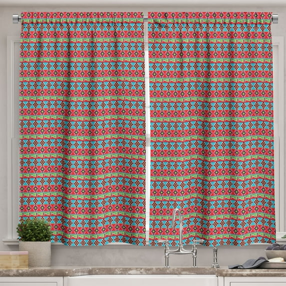 Ambesonne Ethnic Kitchen Curtains, Ethnic Colorful Art Motifs, 55"x30", Multicolor