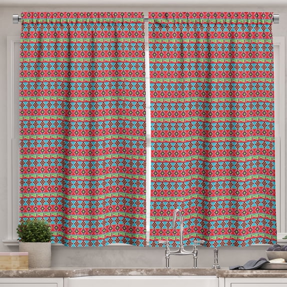 Ambesonne Ethnic Kitchen Curtains, Ethnic Colorful Art Motifs, 55"x39", Multicolor