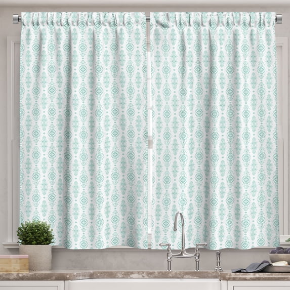Ambesonne Ethnic Kitchen Curtains, Folk Culture Triangles Lines, 55"x39", Seafoam White Pale Teal
