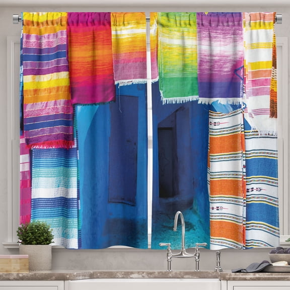 Ambesonne Ethnic Kitchen Curtains, Moroccan Handcraft Carpets, 55"x36", Multicolor