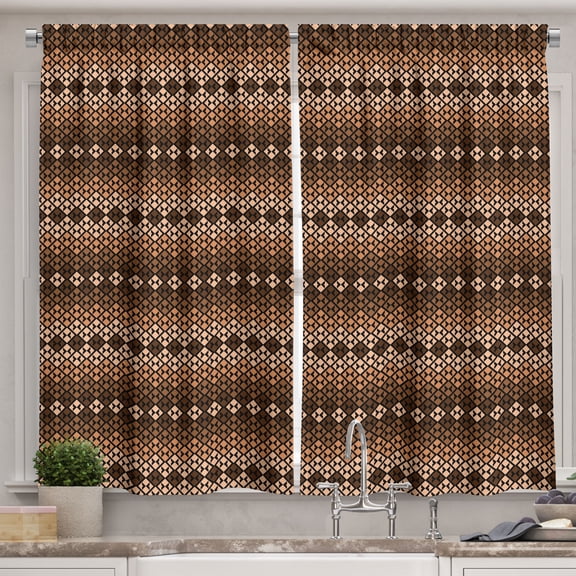 Ambesonne Ethnic Kitchen Curtains, Oriental Motifs Ornament, 55"x24", Dark Rosewood Chocolate