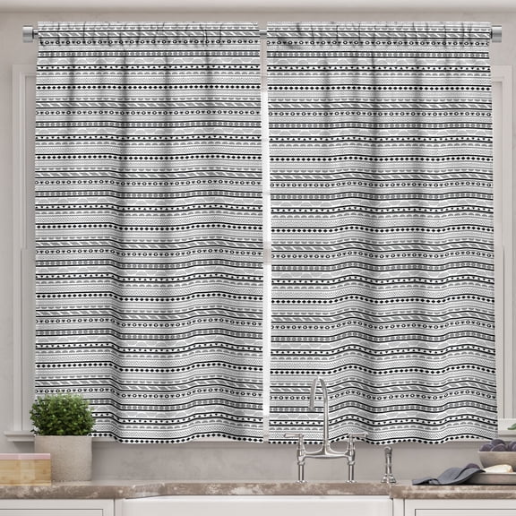 Ambesonne Ethnic Kitchen Curtains, Rhombuses Bullseye Circle, 55"x45", Pale Grey White