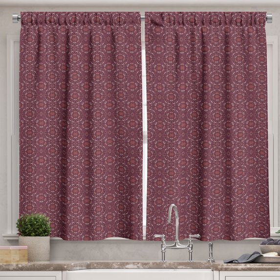 Ambesonne Ethnic Kitchen Curtains, Royal Victorian Gypsy Art, 55"x36", Dark Mauve and Blush
