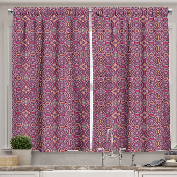Ambesonne Ethnic Kitchen Curtains, Traditional Pattern Design, 55"x30", Multicolor