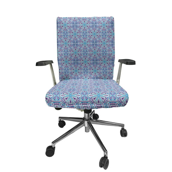 Ambesonne Ethnic Office Chair Cover Stretchable High Back, Bohemian Abstract Rounds Art, Purple Lilac and Pale Blue