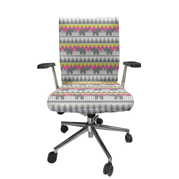 Ambesonne Ethnic Office Chair Cover Stretchable High Back, Geometrical, Grey Pink Yellow