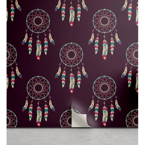 Ambesonne Ethnic Peel & Stick Wallpaper for Home, Dreamcatchers Vintage Plot, 13"x72", Dark Purple and Teal