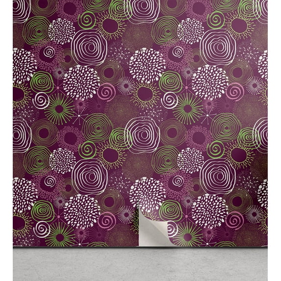 Ambesonne Ethnic Peel & Stick Wallpaper for Home, Grunge Spots Dots Art Print, 13"x72", Avocado Green and Magenta