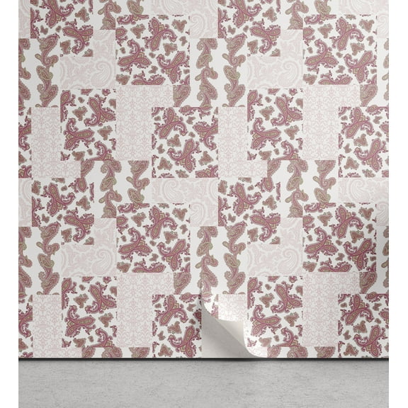 Ambesonne Ethnic Peel & Stick Wallpaper for Home, Minimalistic Pink Paisley, 13"x36", Dried Rose and Pale Ruby