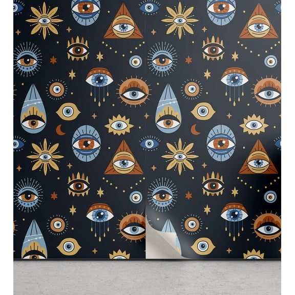 Ambesonne Ethnic Peel & Stick Wallpaper for Home, Triangles with Eyes Plot, 13"x72", Burnt Orange Blue Grey