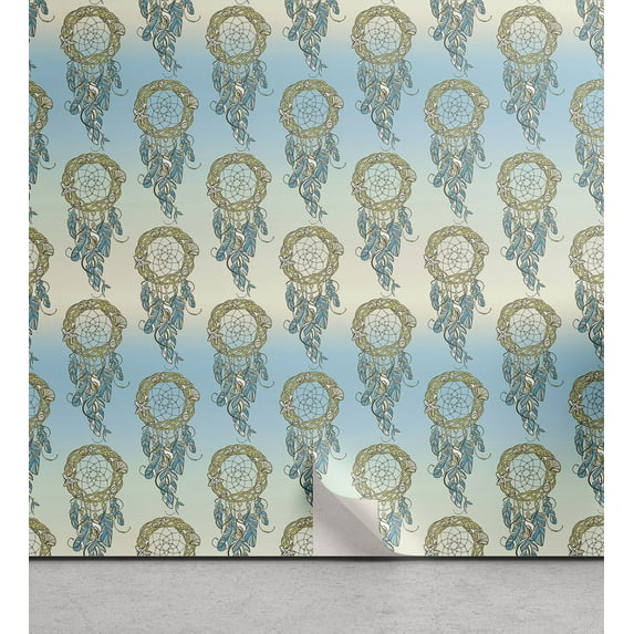 Ambesonne Ethnic Peel & Stick Wallpaper for Home, Vintage Dreamcatchers Art, 13"x36", Slate Brown and Blue Grey