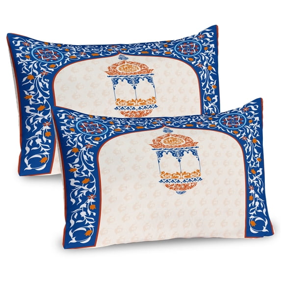 Ambesonne Ethnic Pillow Sham 2 Pack, Folkloric Art Style Oriental, 30"x20", Orange White and Blue