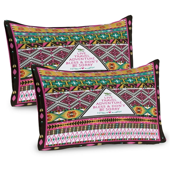 Ambesonne Ethnic Pillow Sham 2 Pack, Folkloric Ornaments Boho, 30"x20", Pink and Brown