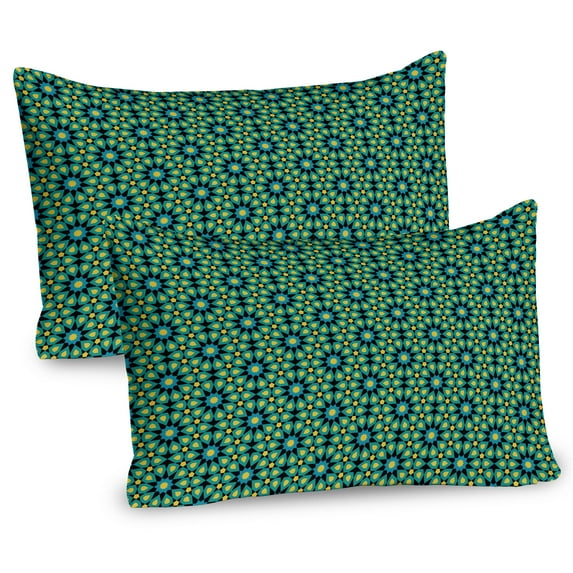 Ambesonne Ethnic Pillow Sham 2 Pack, Geometric Petals Flowers, 30"x20", Yellow Teal and Blue