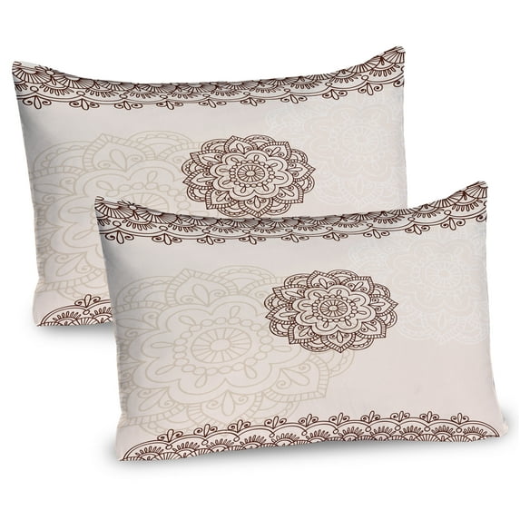 Ambesonne Ethnic Pillow Sham 2 Pack, Geometrical Swirls Lines, 26"x20", Beige Brown
