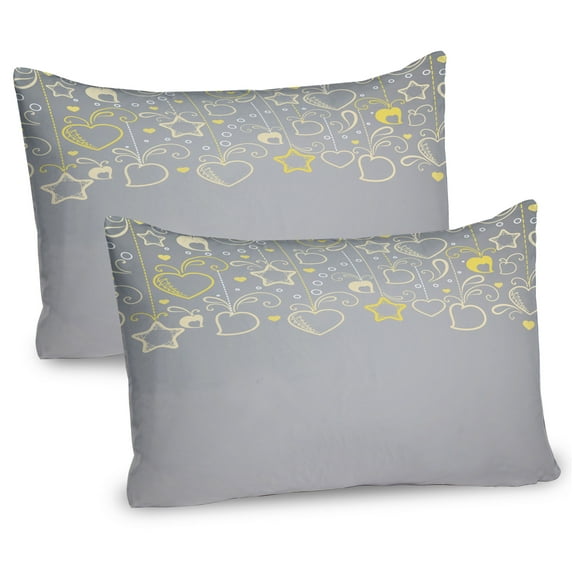 Ambesonne Ethnic Pillow Sham 2 Pack, Grey Swirl Hearts, 30"x20", Beige Yellow Pale Grey