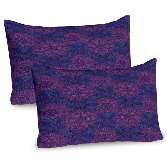 Ambesonne Ethnic Pillow Sham 2 Pack, Paisley Flower, 36"x20", Dark Blue Purple