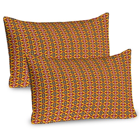 Ambesonne Ethnic Pillow Sham 2 Pack, Vintage Boho Antique Tile, 26"x20", Ruby Earth Yellow Green