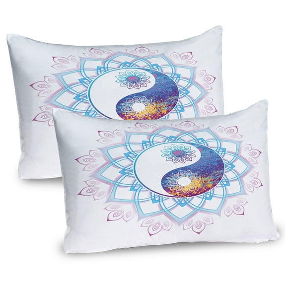 Ambesonne Ethnic Pillow Sham 2 Pack, Yin Yang Swirls, 30"x20", Purple and Pale Blue