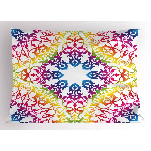 Ambesonne Ethnic Pillow Sham, Abstract Lace Swirls Ivy, 26" X 20", Multicolor