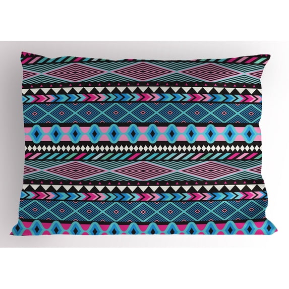 Ambesonne Ethnic Pillow Sham, Bohem Vintage Shapes, 36" X 20", Dark Blue Hot Pink