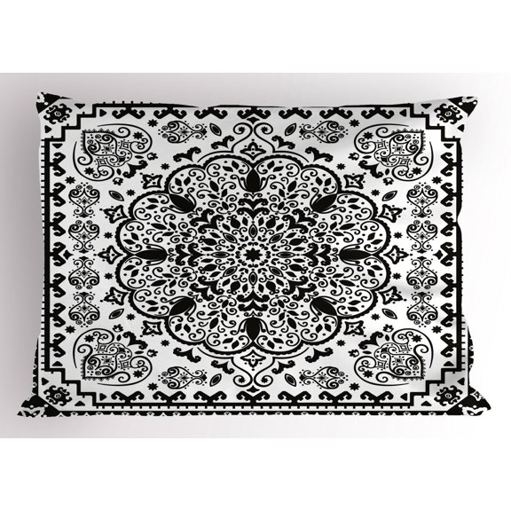 Ambesonne Ethnic Pillow Sham, Lace Paisley Black Art, 26" X 20", Charcoal Grey White