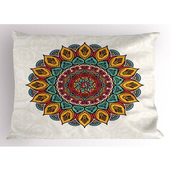 Ambesonne Ethnic Pillow Sham, Mandala Vintage Elements, 26" X 20", Multicolor