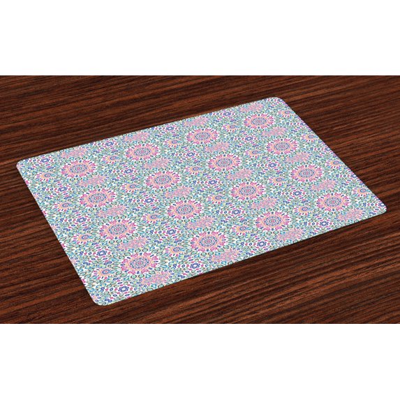 Ambesonne Ethnic Place Mats Set of 4, Far Eastern Mandala Print, Standard Size, Multicolor