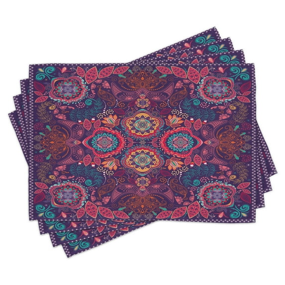 Ambesonne Ethnic Place Mats Set of 4, Modern Paisley Dot Leaf, Standard Size, Multicolor