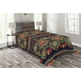 thumbnail image 1 of Ambesonne Ethnic Quilted Bedspread Set 2 Pcs, Floral Geometric Shapes, Twin Size, Indigo Scarlet, 1 of 3
