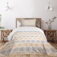 thumbnail image 1 of Ambesonne Ethnic Quilted Bedspread Set 2 Pcs, Modern Bohem Flower, Twin Size, Apricot Grey and White, 1 of 5