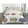 thumbnail image 1 of Ambesonne Ethnic Quilted Bedspread Set 3 Pcs, Cartoon Fish, Queen Size, Multicolor, 1 of 5