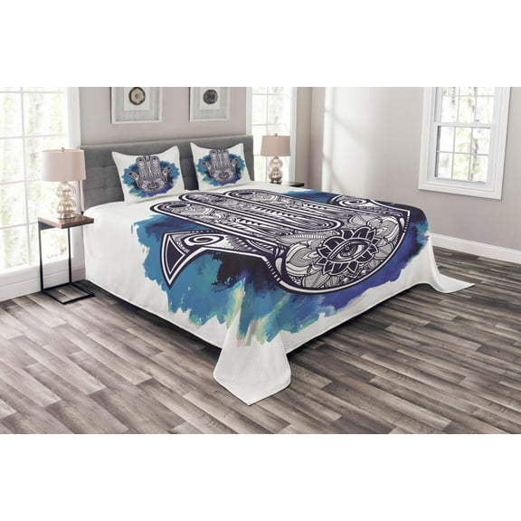 Ambesonne Ethnic Quilted Bedspread Set 3 Pcs, Culture Motif Creative Art, King Size, Dark Purple Blue